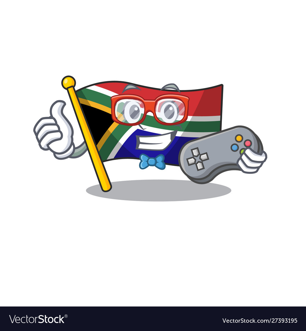 Gamer flag south africa isolated with mascot