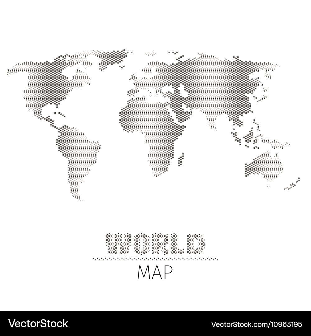 Hexagonal dots world map on white background Vector Image