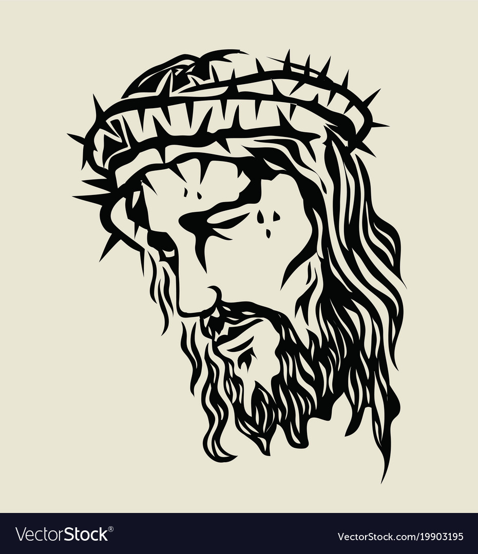 Jesus christ face sketch drawing Royalty Free Vector Image