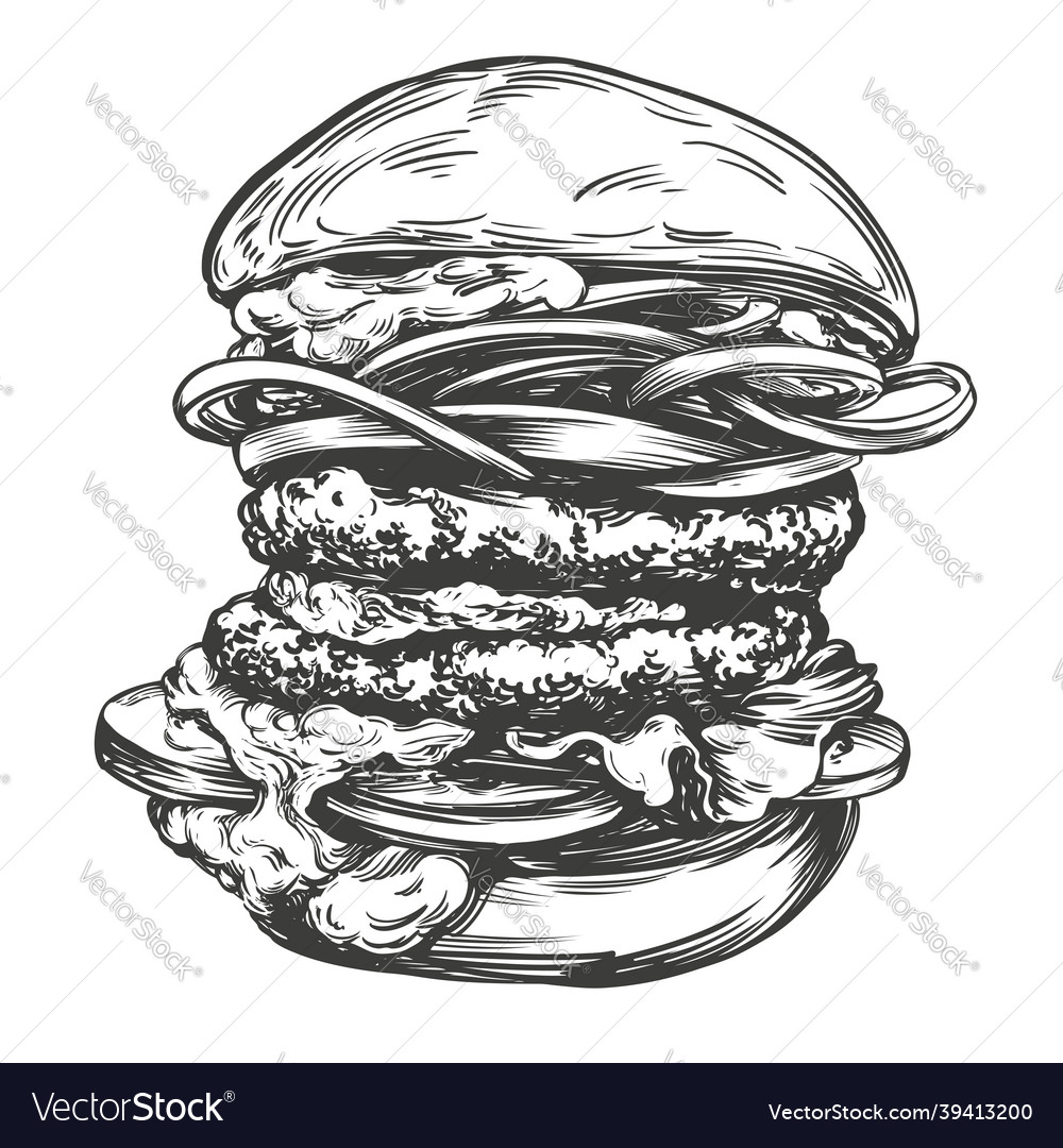 Big Burger Hamburger Hand Drawn Royalty Free Vector Image 7796