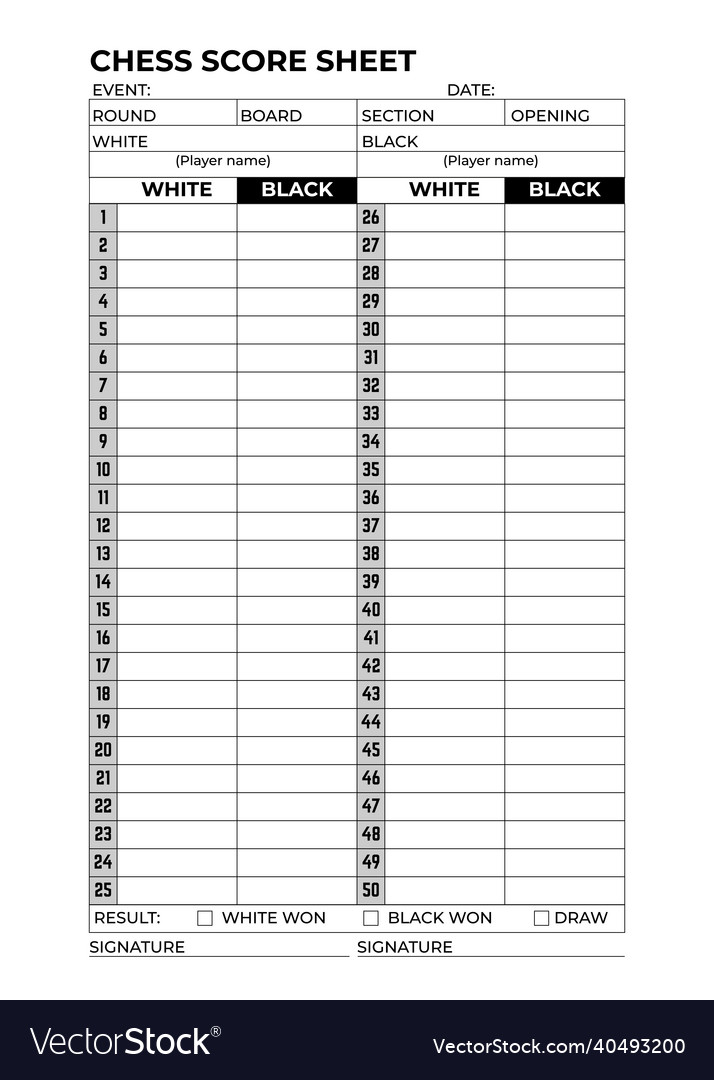 Chess Notation Game Board Template