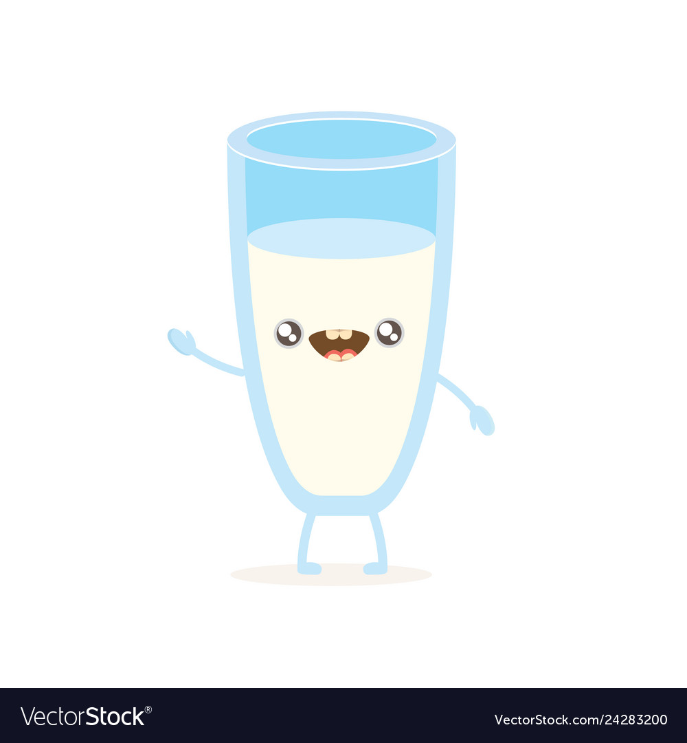 Funny cartoon cute smiling milk glass character