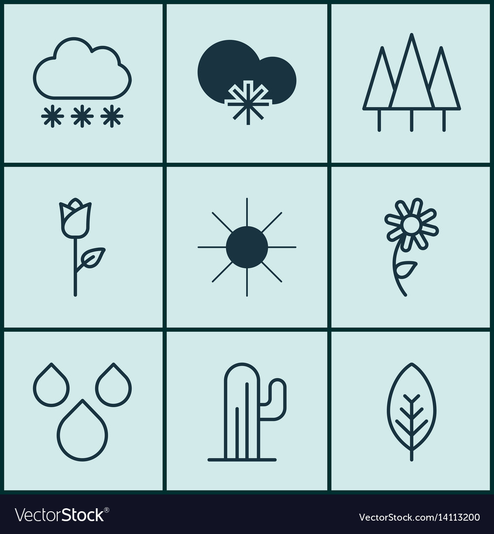 Set of 9 world icons includes forest cactus