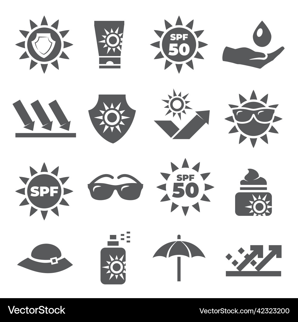 Sun protection icons on white background Vector Image
