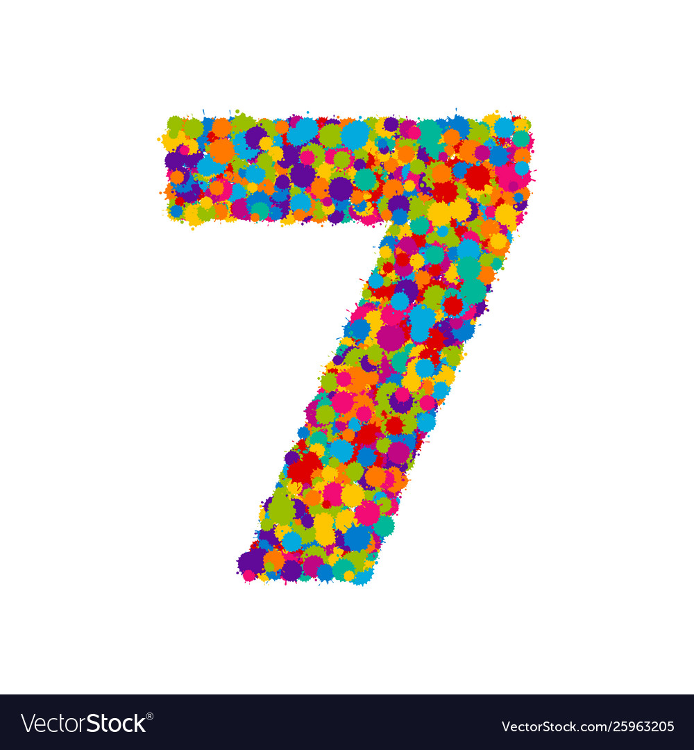 Colorful paint splashes font numeral 7 Royalty Free Vector