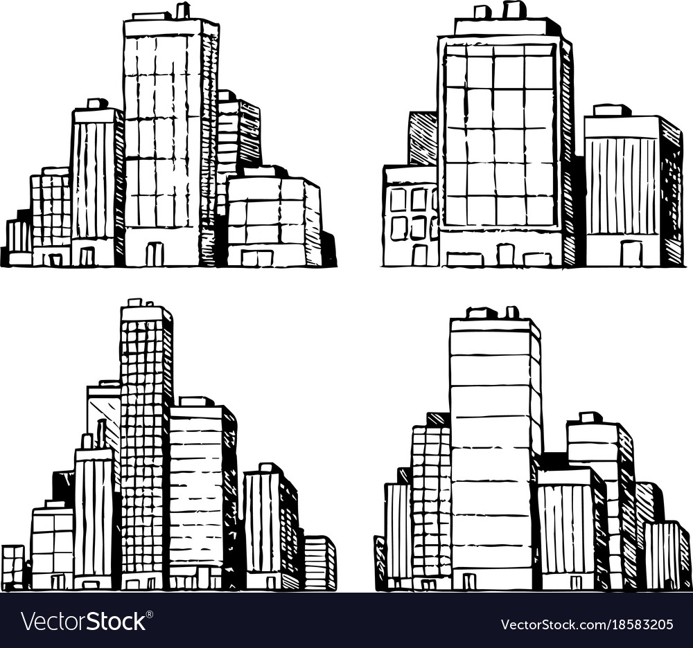 hand drawn urban buildings skyscrapers royalty free vector