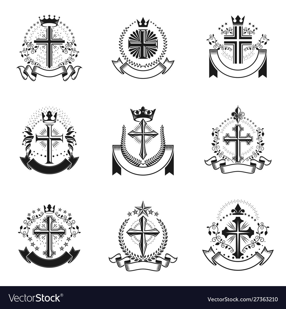 Christian crosses emblems set heraldic coat