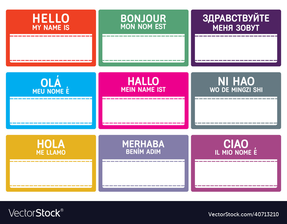Different languages name tag with copy space Vector Image