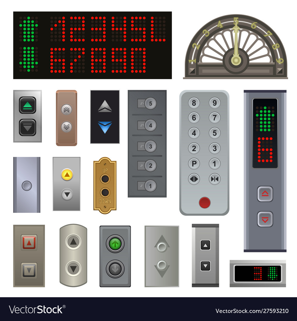 Elevator Buttons Lift Metal Push Button Up Vector Image