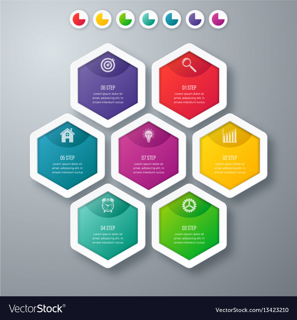 Infographics seven hexagons Royalty Free Vector Image