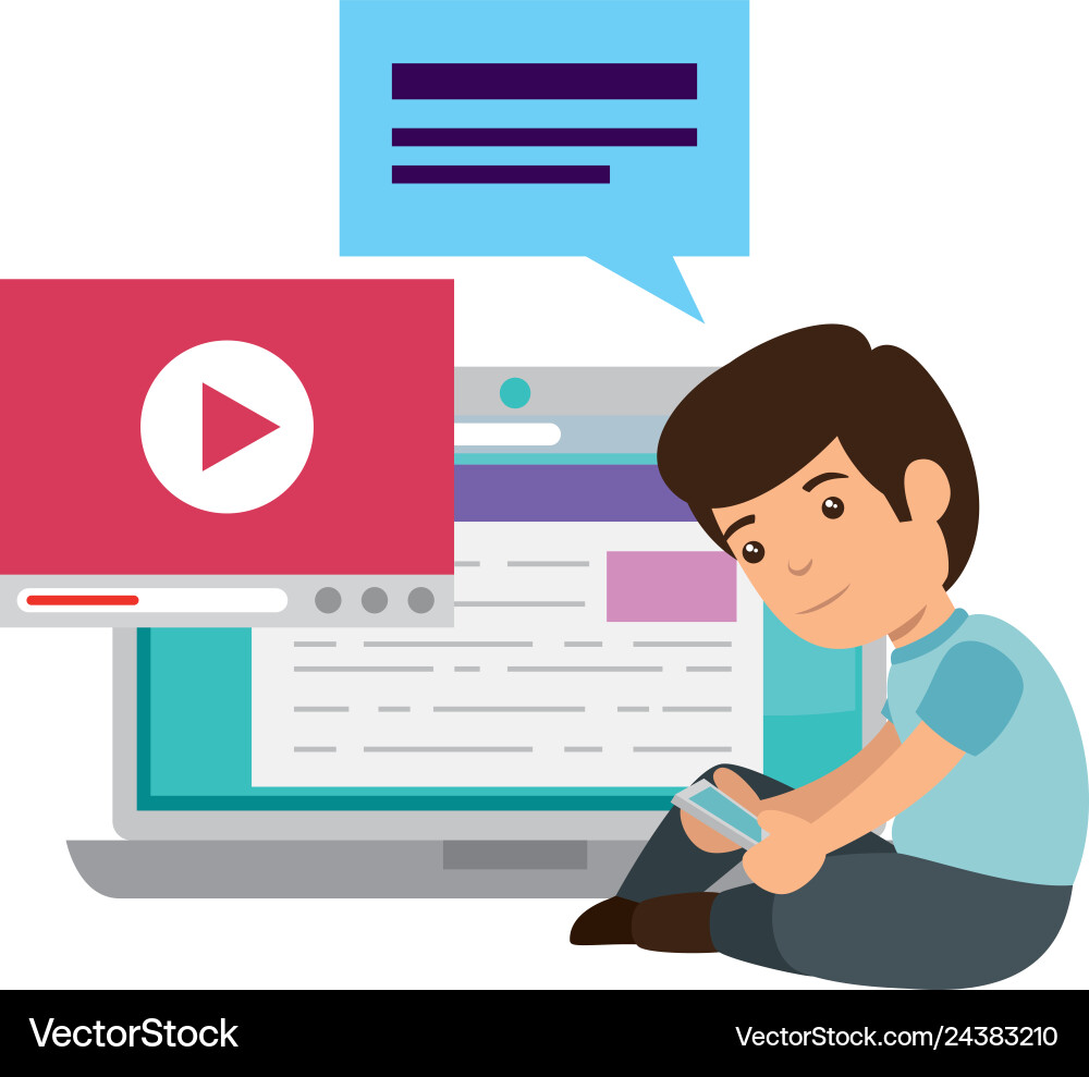 Little schoolboy with laptop computer Royalty Free Vector