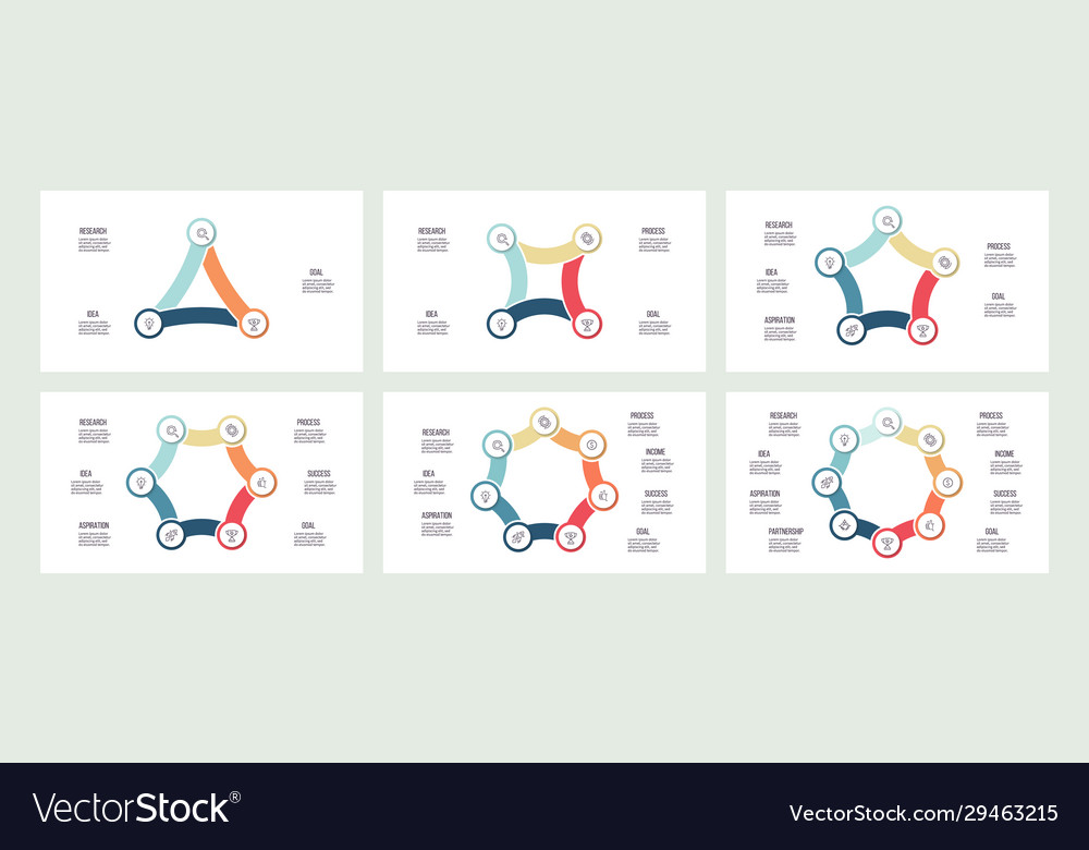 Business infographics charts with 3 4 5 6 7 Vector Image