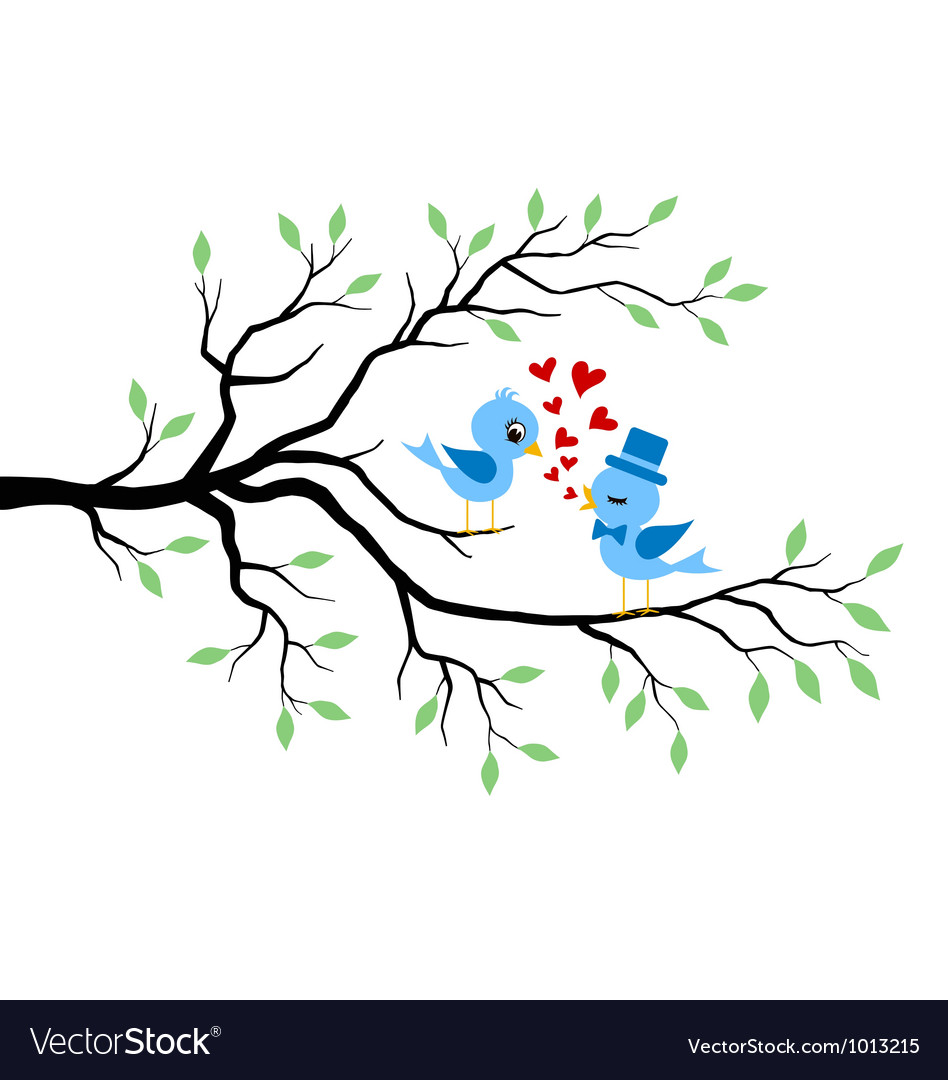 Download Kissing birds in love at branch Royalty Free Vector Image