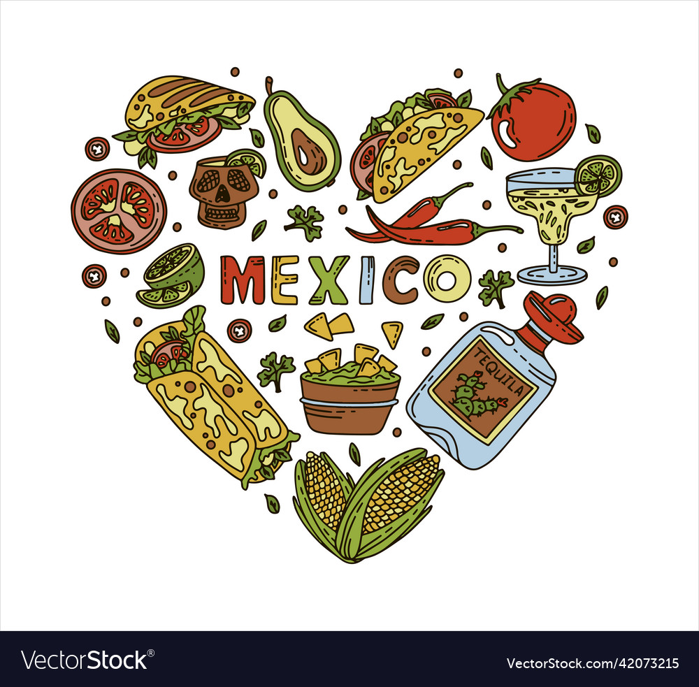 Mexican cuisine doodle food set national