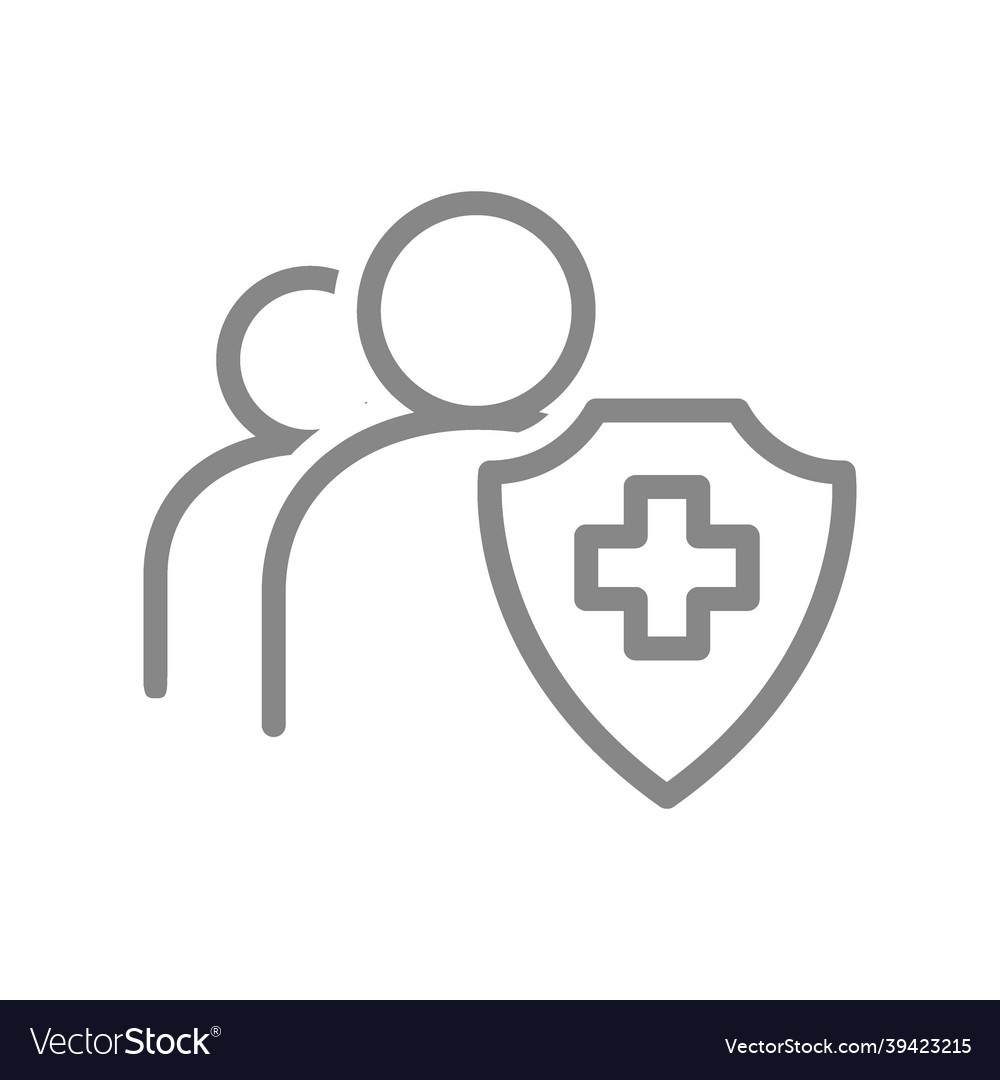 People with medical shield line icon vaccination Vector Image