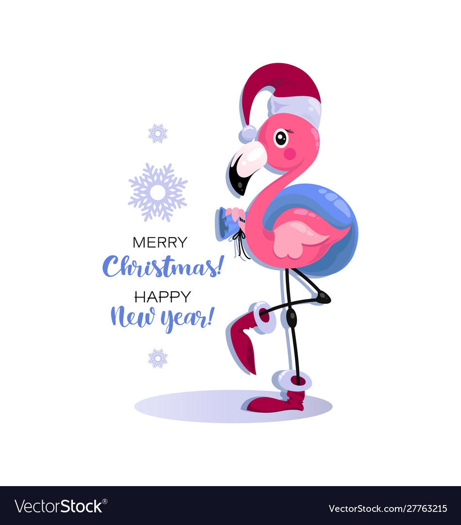 Avon 2022 Christmas Flamingo Pink Flamingo Christmas And Happy New Year Vector Image
