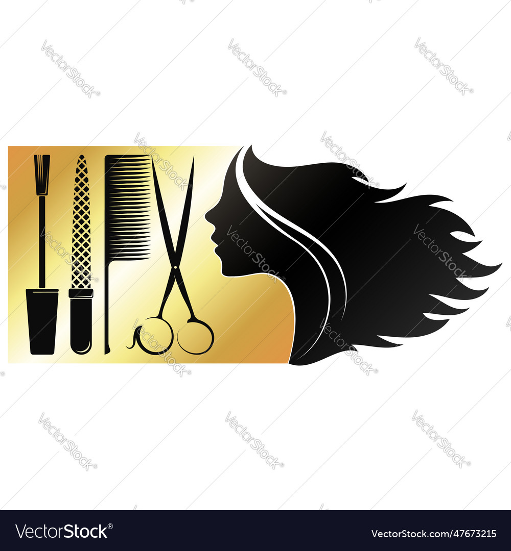 Silhouette girl with hair and stylist tool sign Vector Image