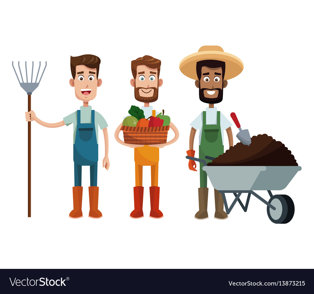 Three men farmer work image Royalty Free Vector Image