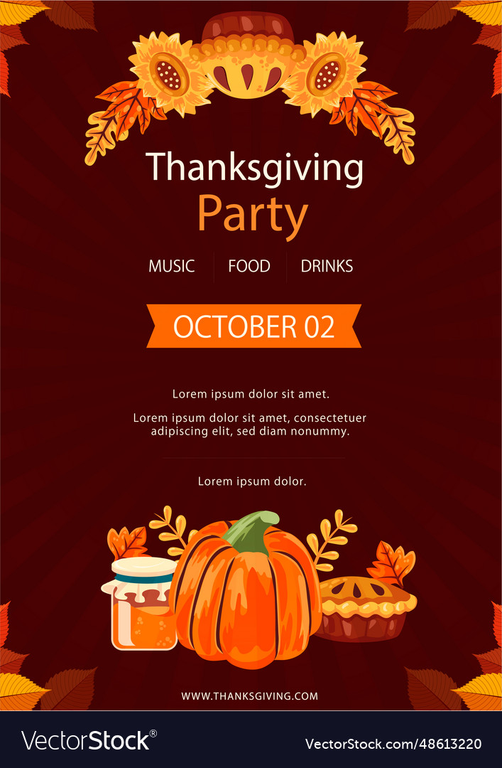 Free flat thanksgiving invitation template Vector Image Free flat thanksgiving invitation template Vector Image
