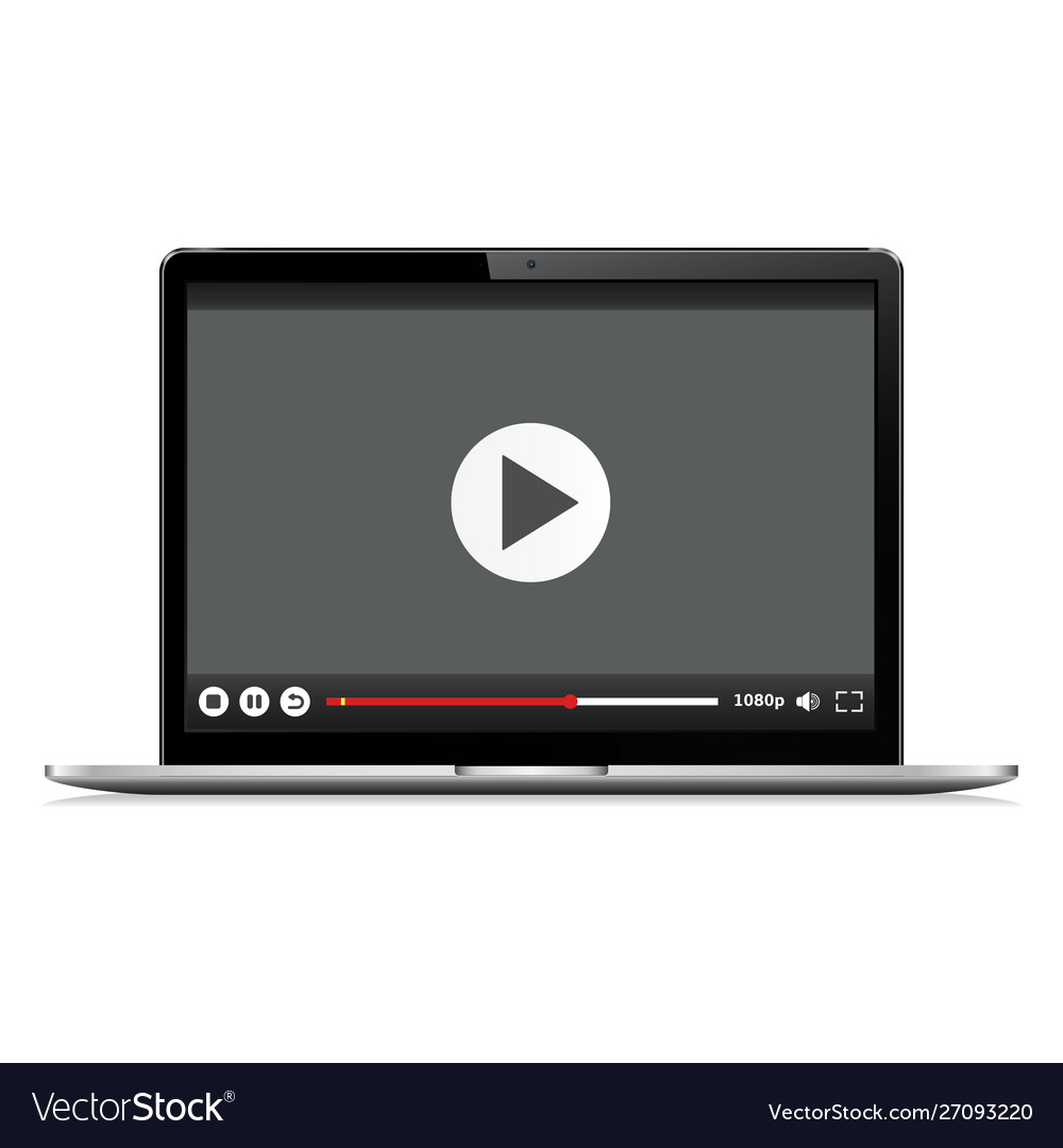 Realistic modern laptop isolated video player