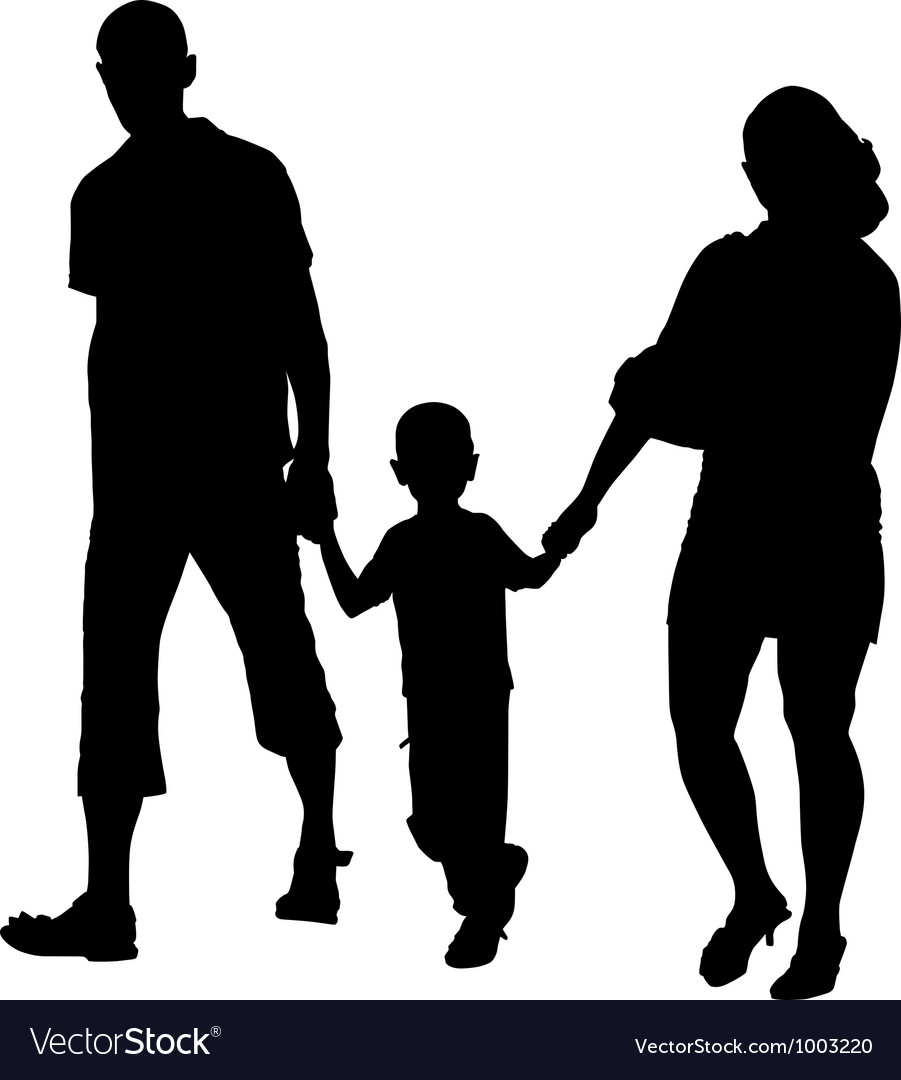 Silhouette of couples with baby