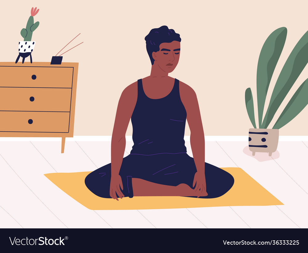 African american cross-legged man meditating or Vector Image