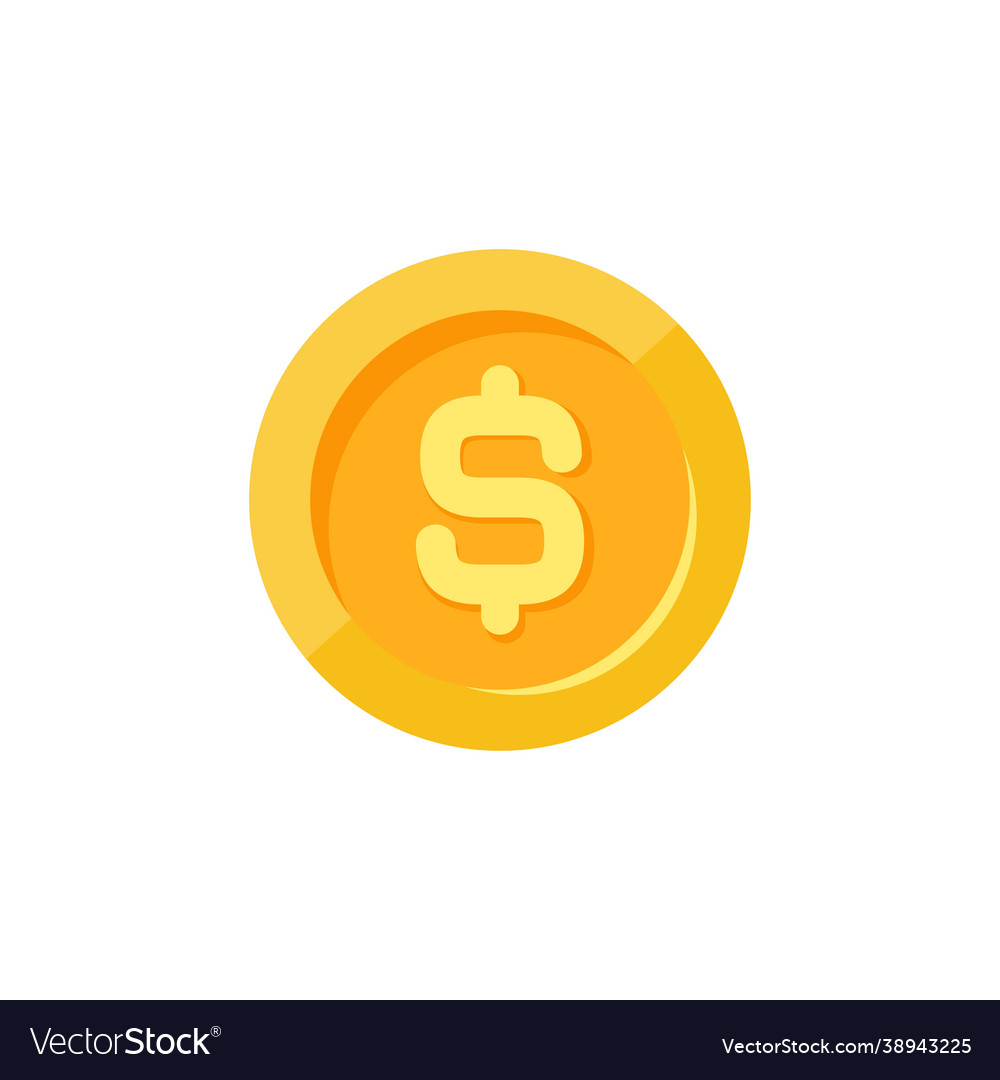 Gold dollar coin flat icon isolated on white Vector Image