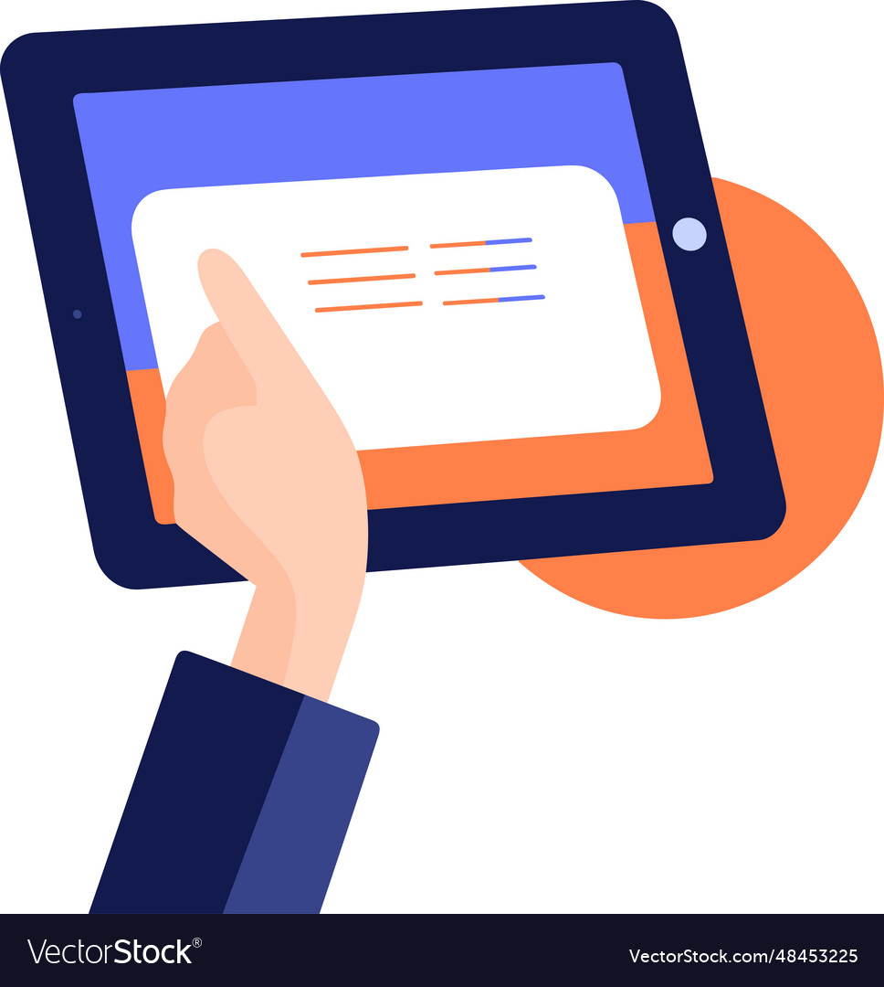 Hand holding tablet in ux ui flat style Royalty Free Vector