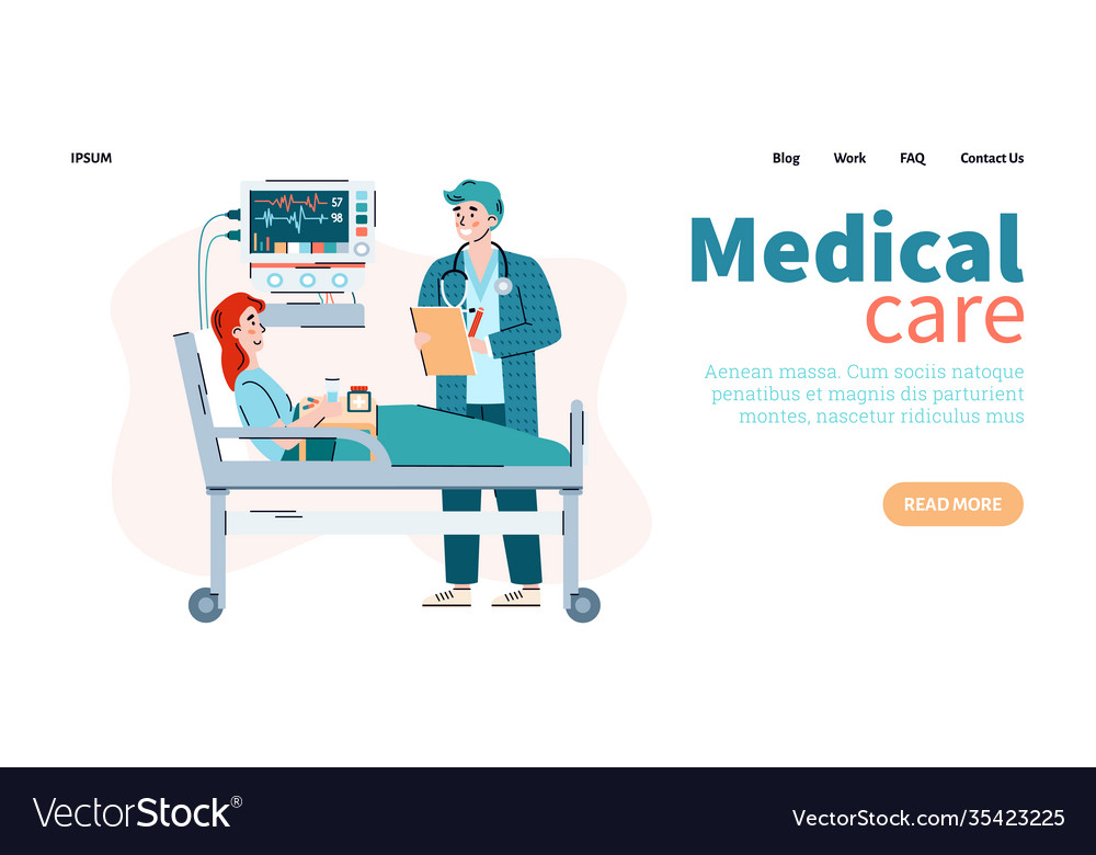 Medical care website with patient in hospital unit