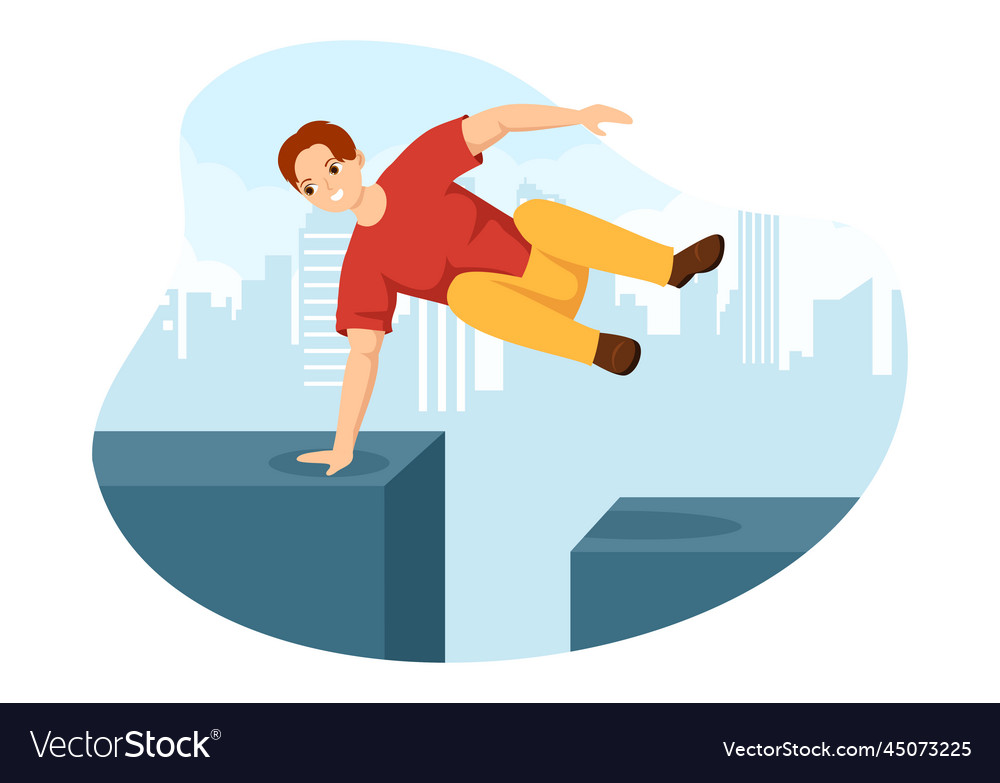 Parkour sports with young men jumping over walls Vector Image