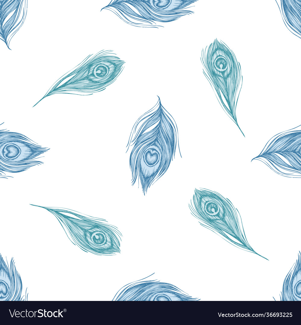Seamless pattern with hand drawn pastel peacock vector image Seamless pattern with hand drawn pastel peacock