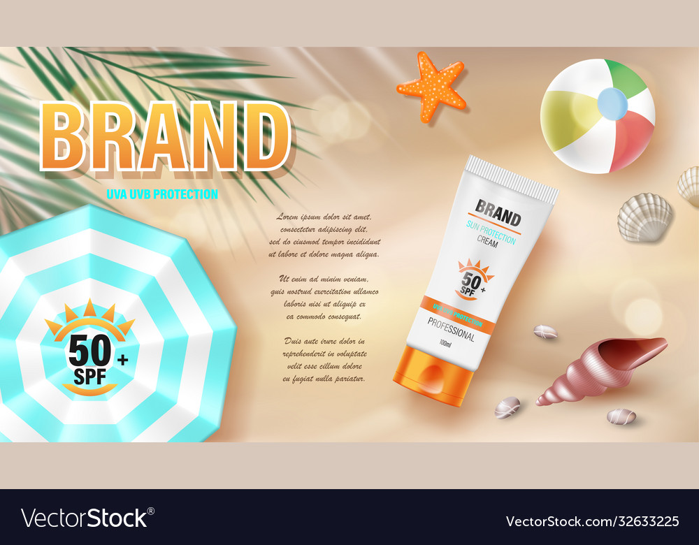 Sun protection sunscreen and sunblock ads design Vector Image