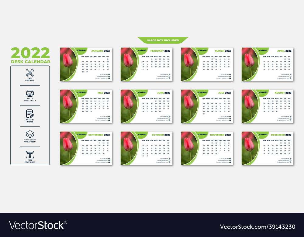 2022 desk calendar template design