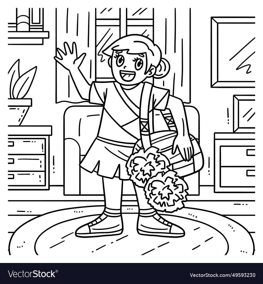 Cheerleader girl with sports bag coloring page Vector Image