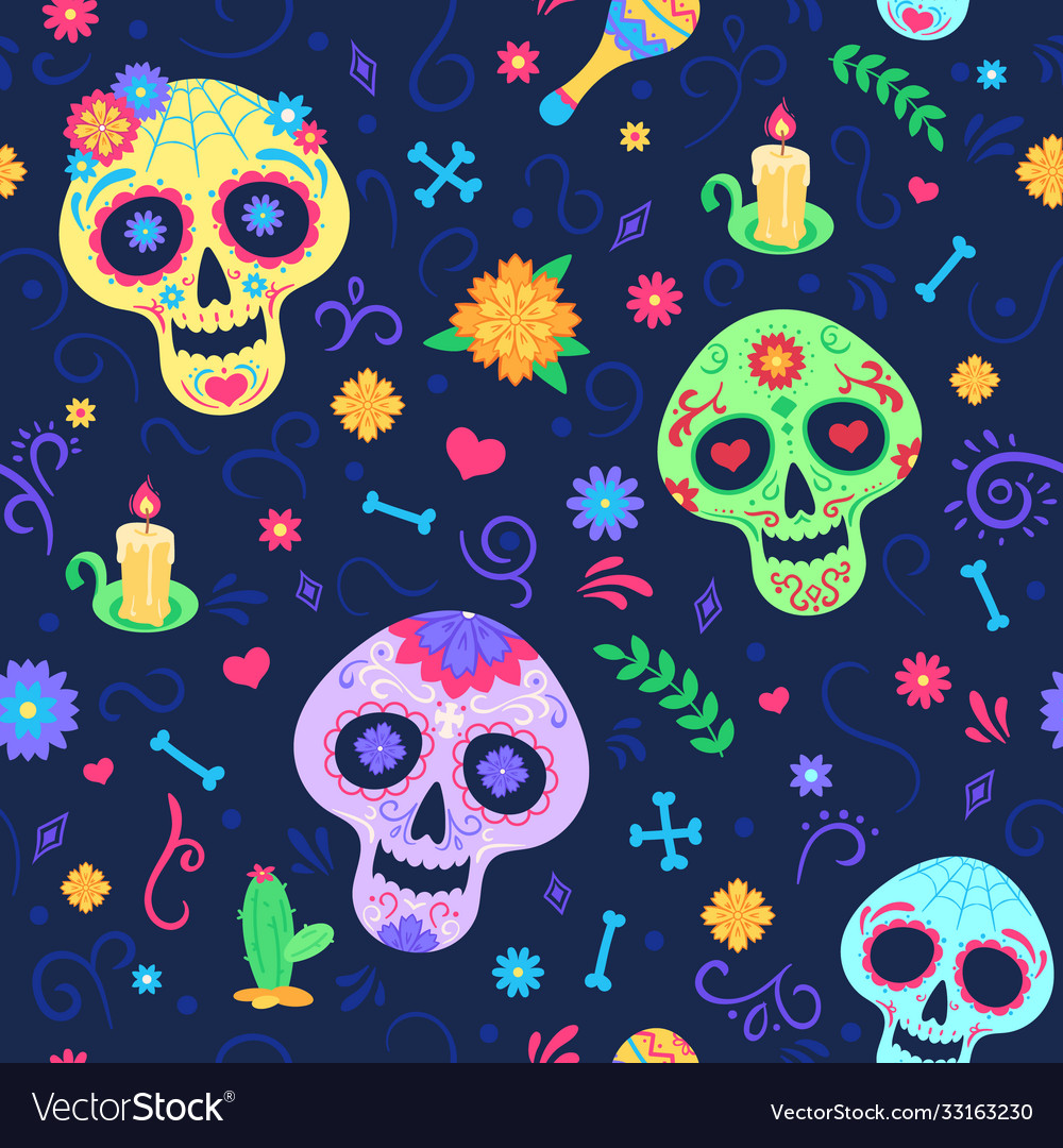 Dia de los muertos pattern dead day holiday vector image Dia de los muertos pattern dead day holiday