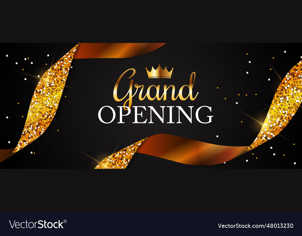 Grand opening card with golden ribbon background