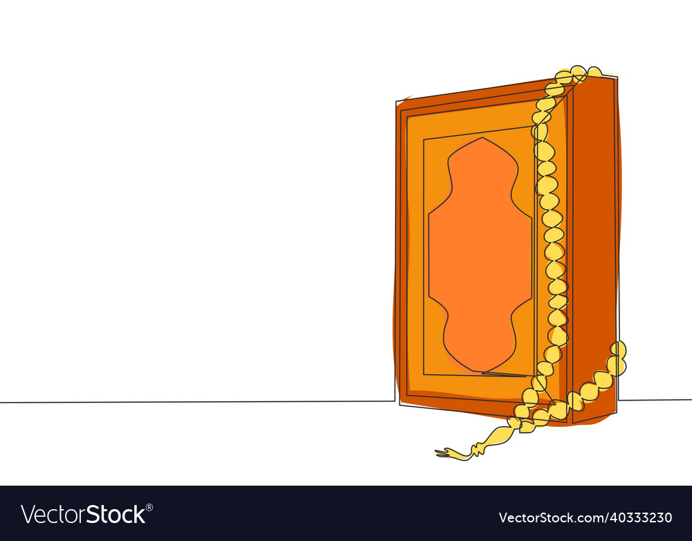 Single continuous line drawing of quran holy book Vector Image