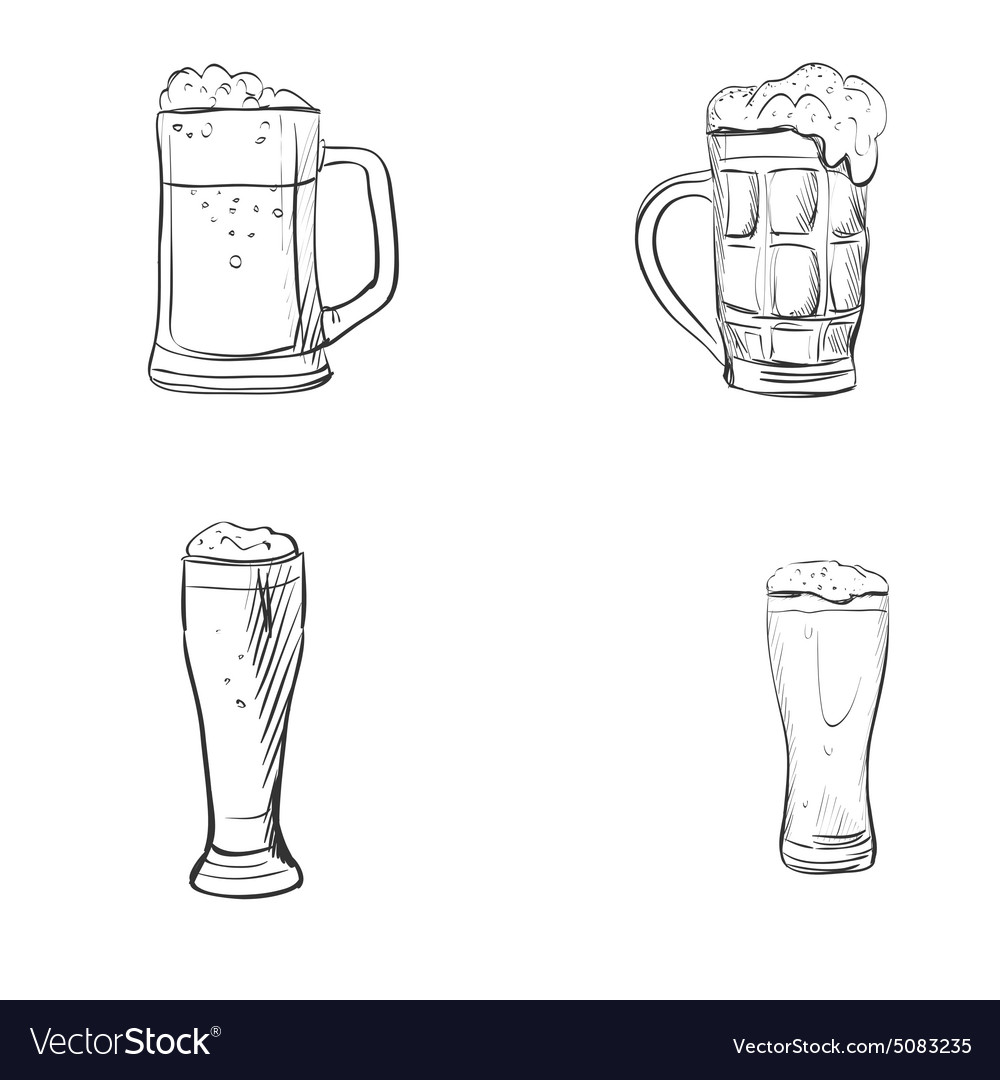 Doodle beer glasses Royalty Free Vector Image - VectorStock