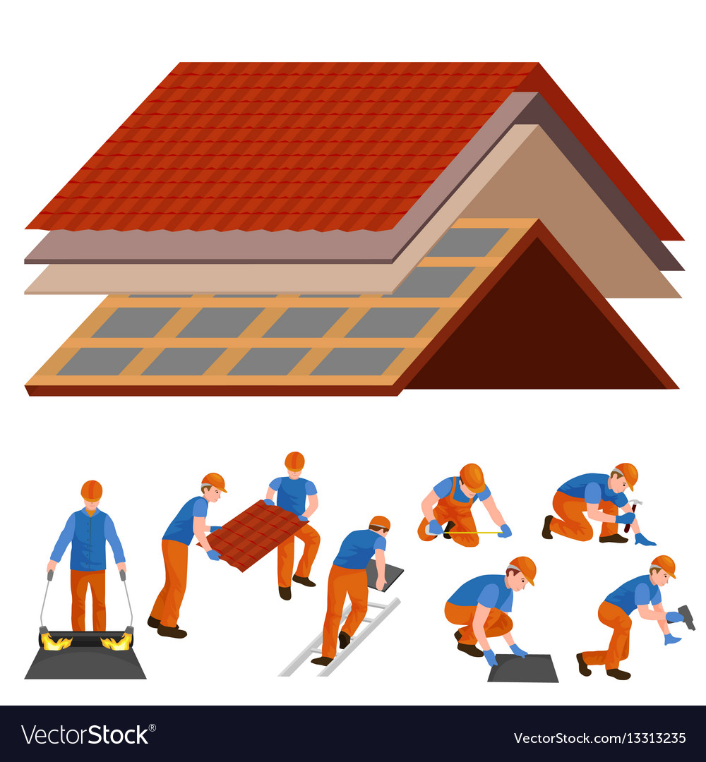 Roof construction worker repair home build Vector Image