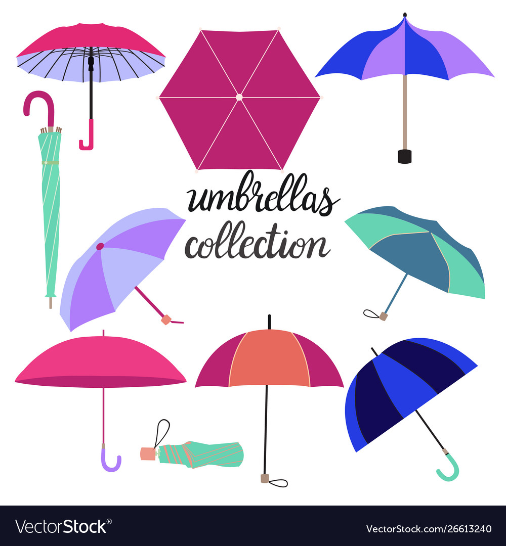 Collection different fashion umbrellas Royalty Free Vector