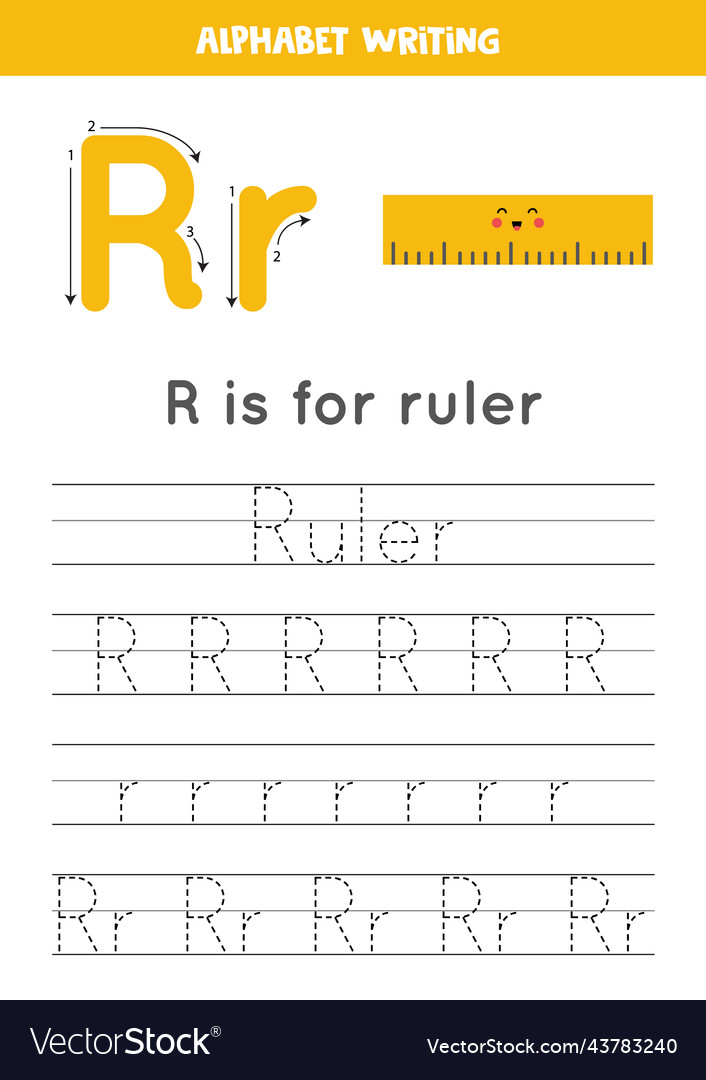 Learning english alphabet for kids letter r cute Vector Image