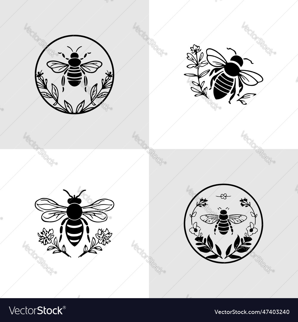 Set of honey bee emblems and design elements Vector Image