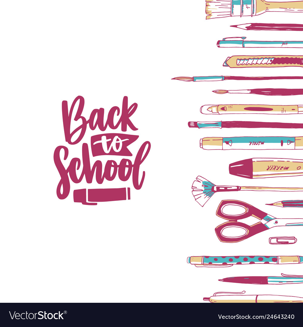 Square Banner Template With Hand Drawn Stationery Vector Image