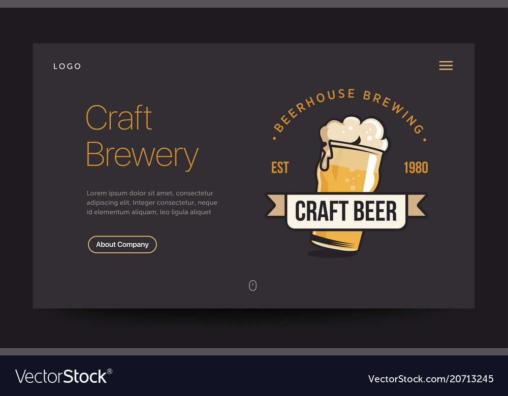 Craft Brewery Or Pub Website Template Beer Gl Vector Image