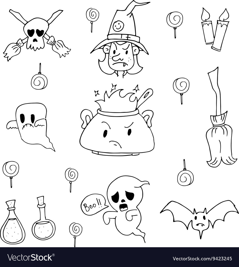 Flat hand draw halloween in doodle