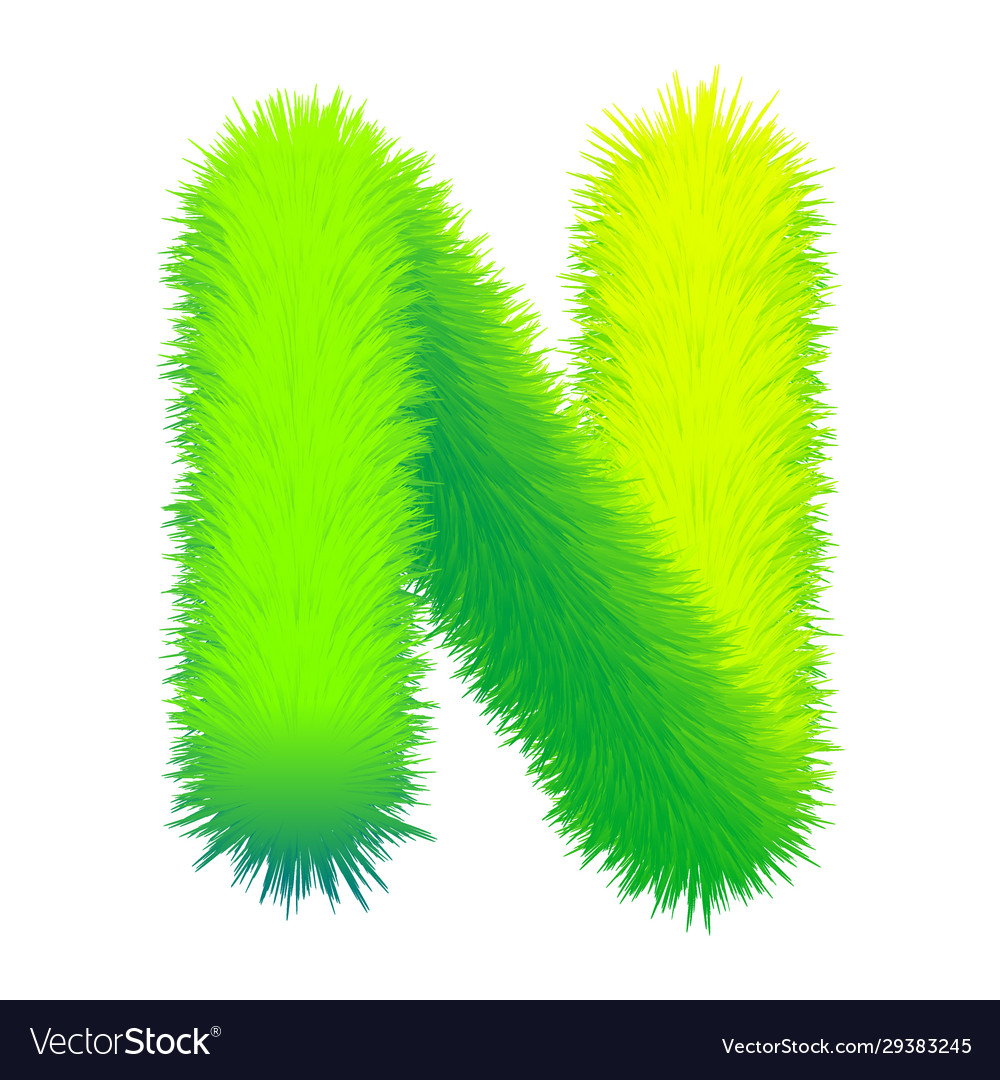 Letter n fluffy fur texture decorative green Vector Image