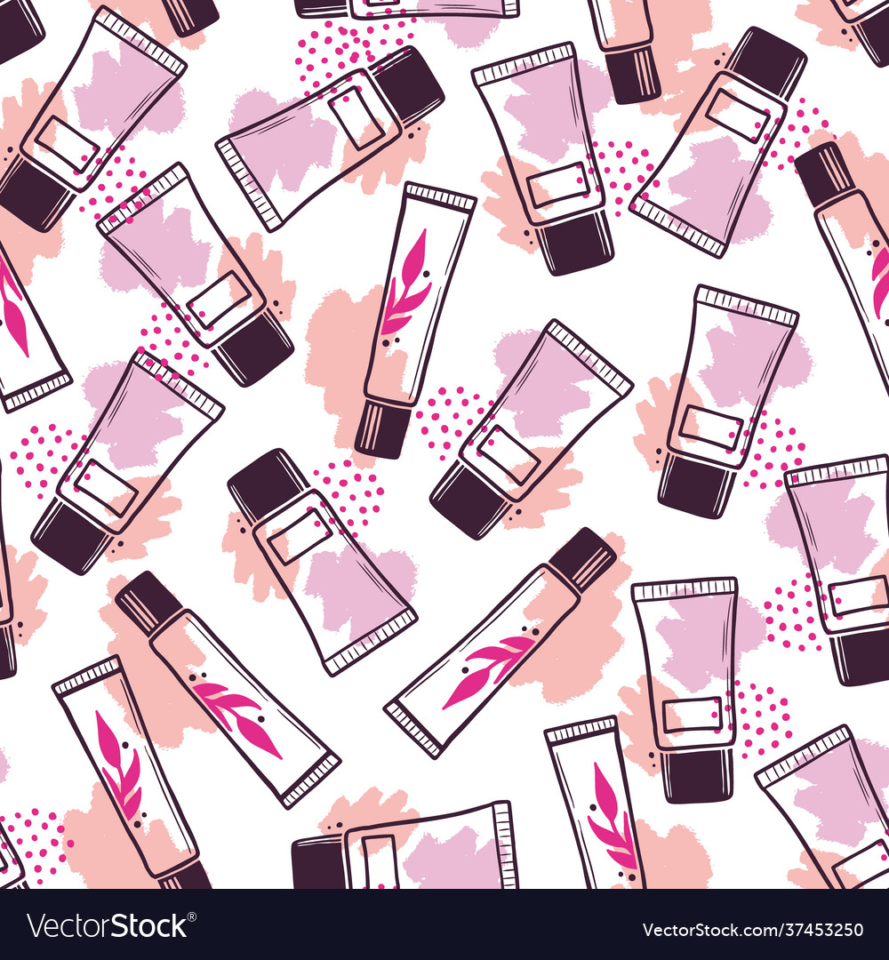 Hand drawn seamless pattern makeup cosmetic