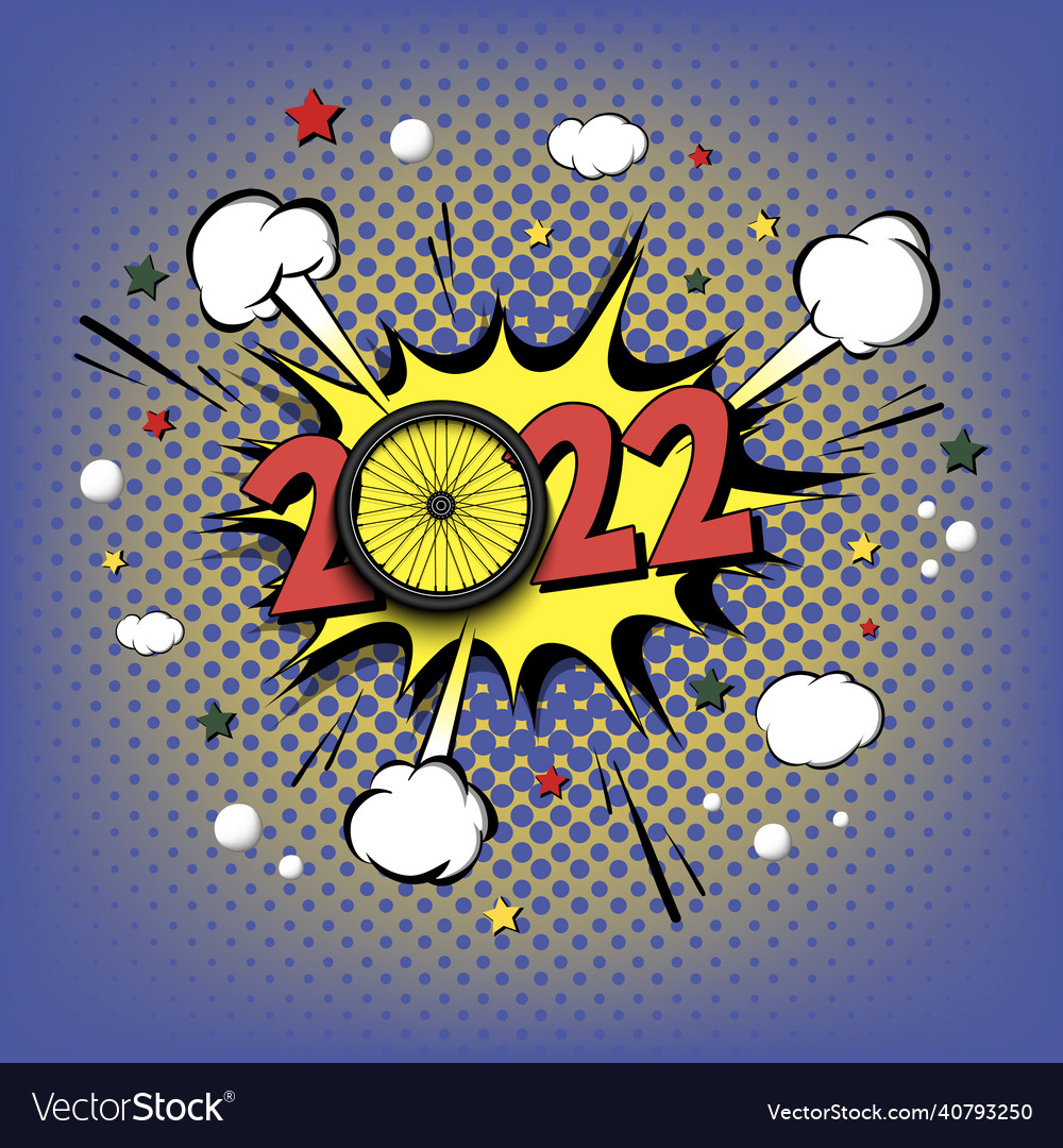 Happy new year 2022 and bike wheel Royalty Free Vector Image