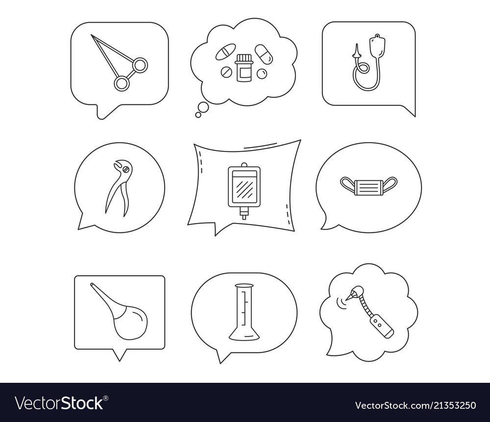 Medical mask blood and dental pliers icons