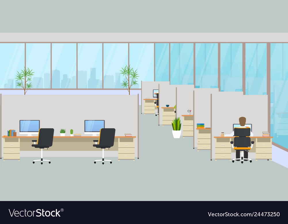 Modern office center with workplaces Royalty Free Vector